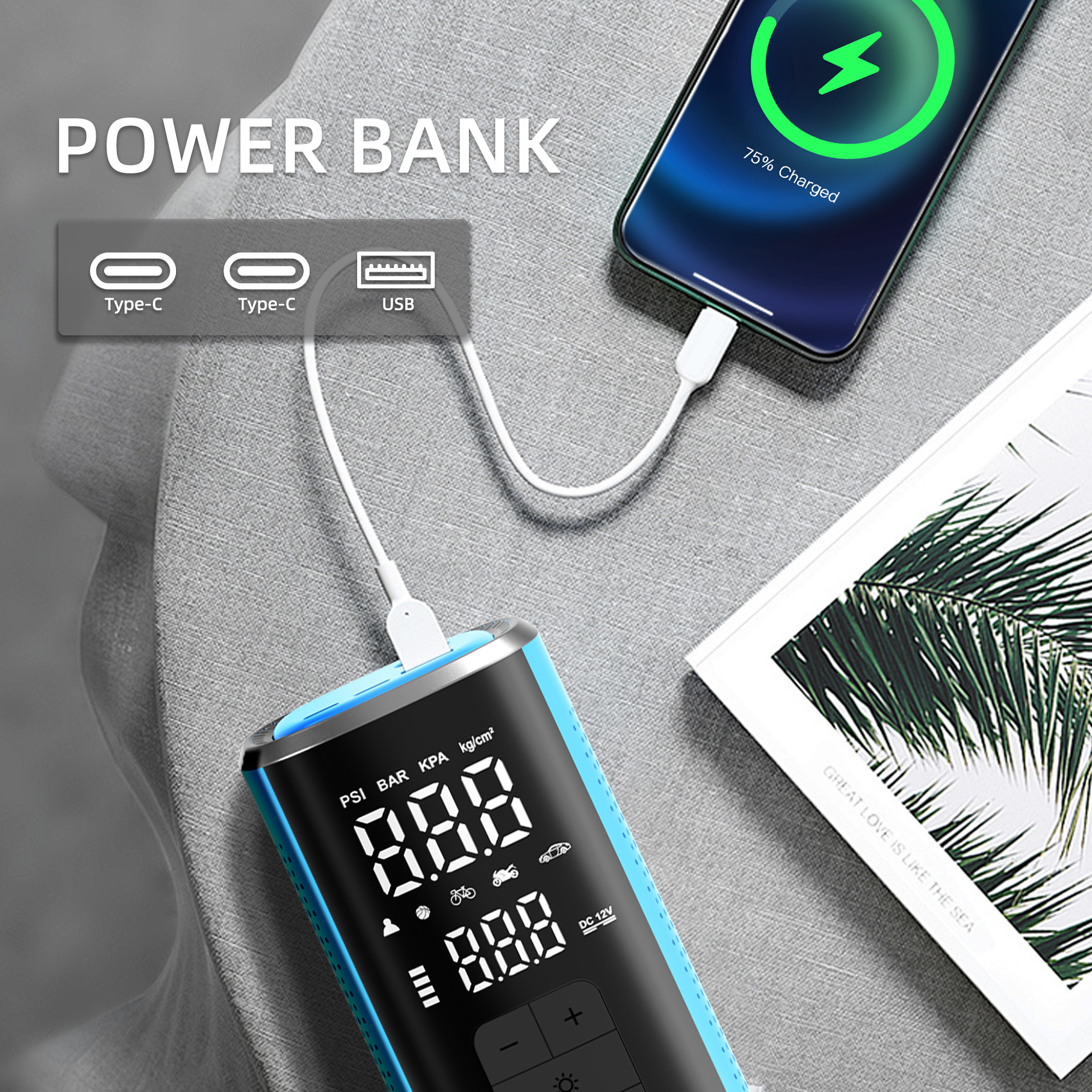 V1 Portable Wireless Fast Charging Air Pump for Vehicles