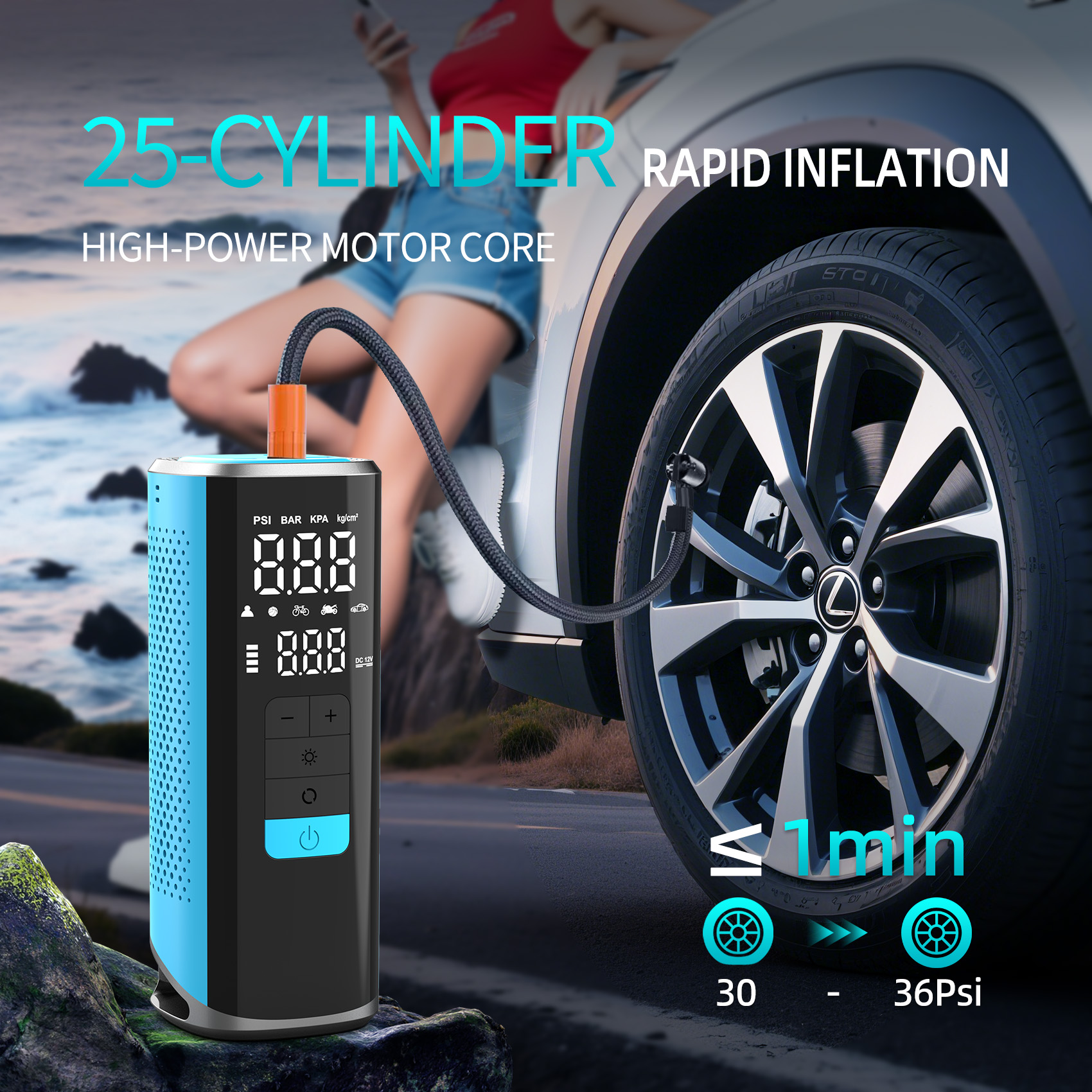 V1 Portable Wireless Fast Charging Air Pump for Vehicles