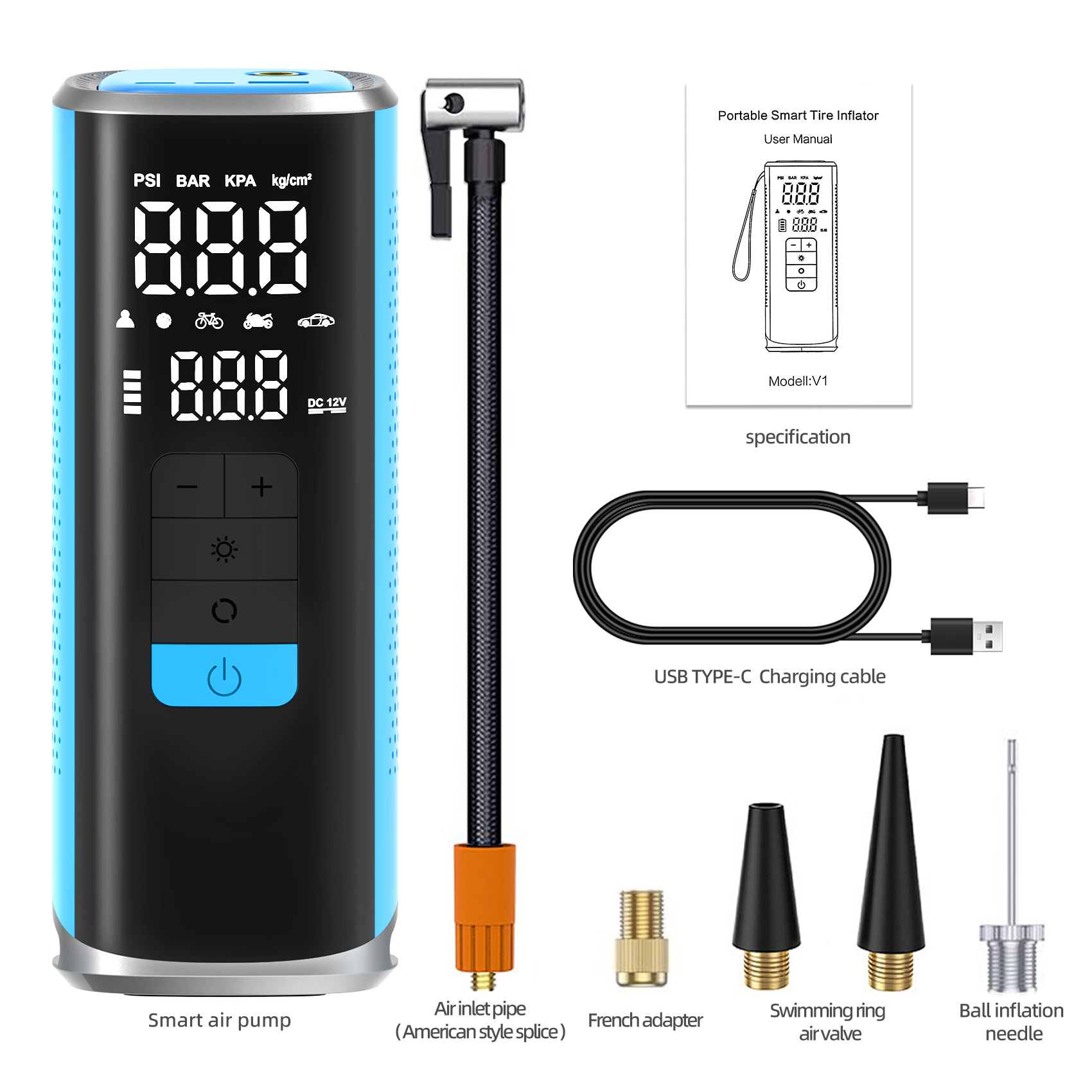 V1 Portable Wireless Fast Charging Air Pump for Vehicles